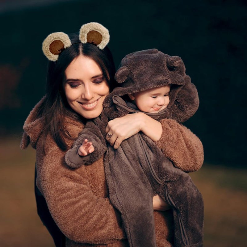 Semato Light Brown Bear Ears Headband Cute Halloween Costume Chipmunk Ears Headwear Face Wash Headband Bear Head Wear Fashion Hairband Hair Accessories for Adult Party Decoration - Image 5